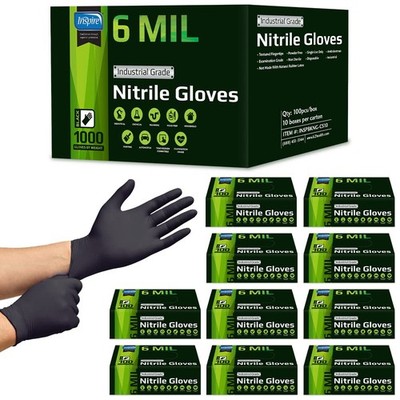 HEAVY DUTY 6Mil ORIGINAL Quality Stretch Nitrile Gloves Black Disposable Late...