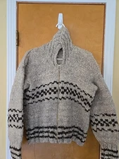 RARE Vintage 50s 60s Cowichan Zip Sweater Jacket Mens M/L Wool Hand Knit 20.5x24