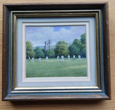 Dipinto olio miniatura firmato A Majzlik RMS partita di cricket "Charing Kent"