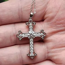 2 Ct Round Cut White Moissanite Women's Cross Pendant 14K White Gold Plated