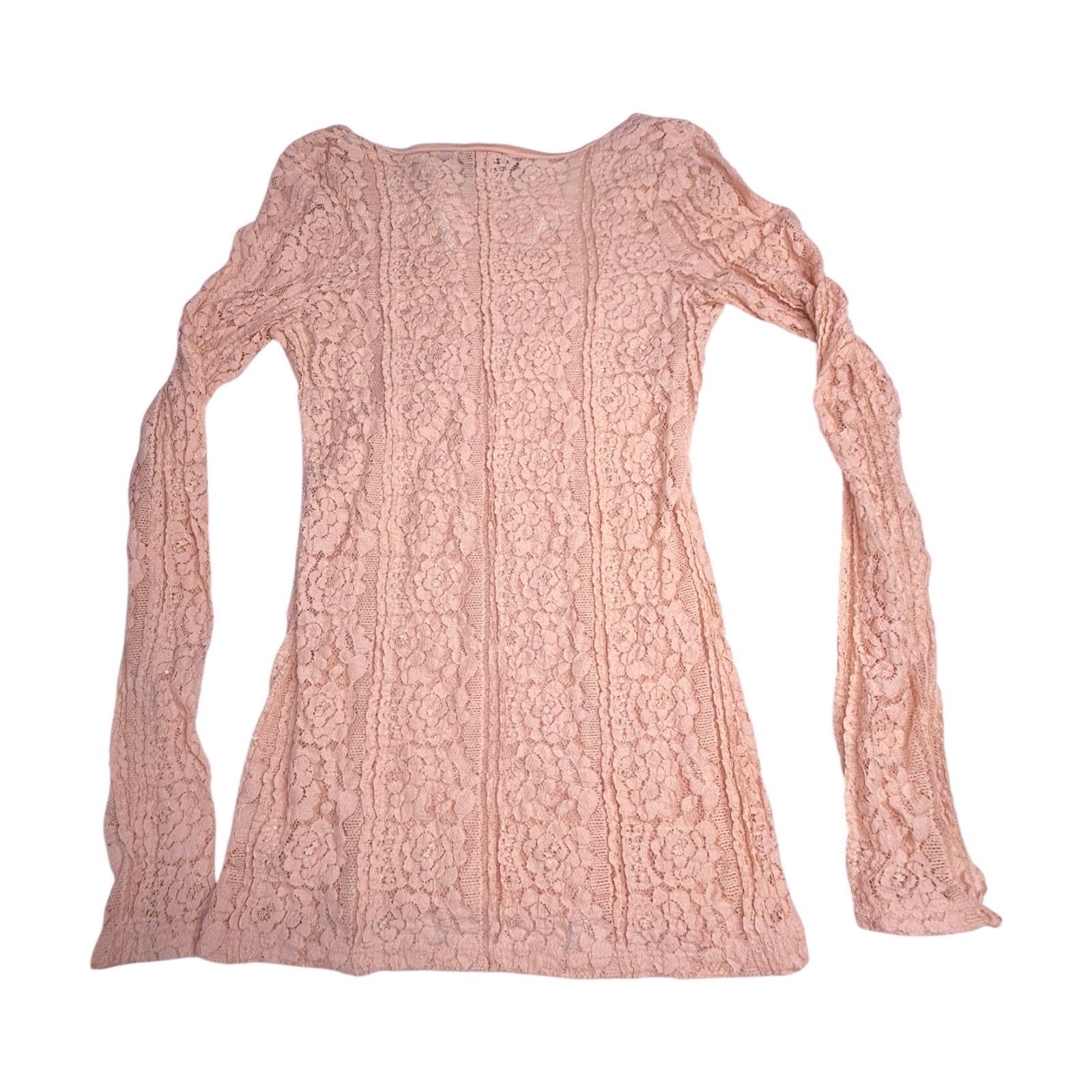 BKE Boutique Pink Lace Top Semi Sheer Women's Med Shirt The Buckle Salmon Pink image 4