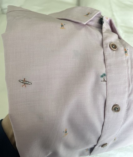 Ted Baker | Men’s SZ 6 (US XL) Pink Tropical Surf Print Button Front Shirt - Picture 9 of 9