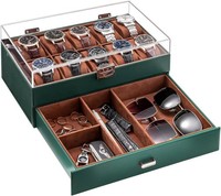 Uhrenbox 10 FäCher, Uhrenkoffer Mit Schublade, Uhrenaufbewahrung Herren,