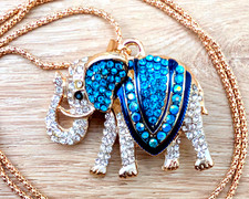 Betsy Johnson • Blue Rhinestone Elephant Necklace • RARE Designer Jewelry • NEW