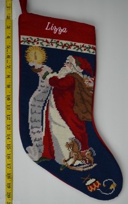 LANDS END Santa's List Wool Needlepoint Christmas Stocking Monogrammed LIZZA