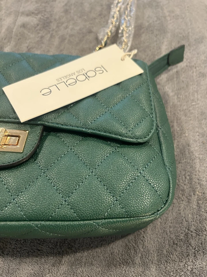 Cartera Bandolera Isabelle Los Angeles Acolchada Cuero Vegano Verde Nueva con Etiquetas Foto 2 de 4