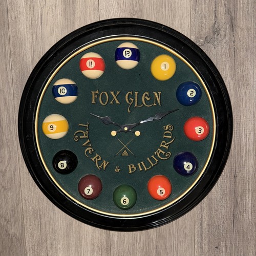 Fox Glen Tavern Pool Balls Vintage Style Bar Pub Billiards Wall Clock - Picture 5 of 7