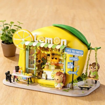 DIY Miniature Little Hedgehog Lemon Drink Shop w/ LED Cute Lemon Café Craft Kit