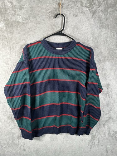 Vintage Take 10 Striped Sweater Womens Size XL Green Red Tight Knit 90s