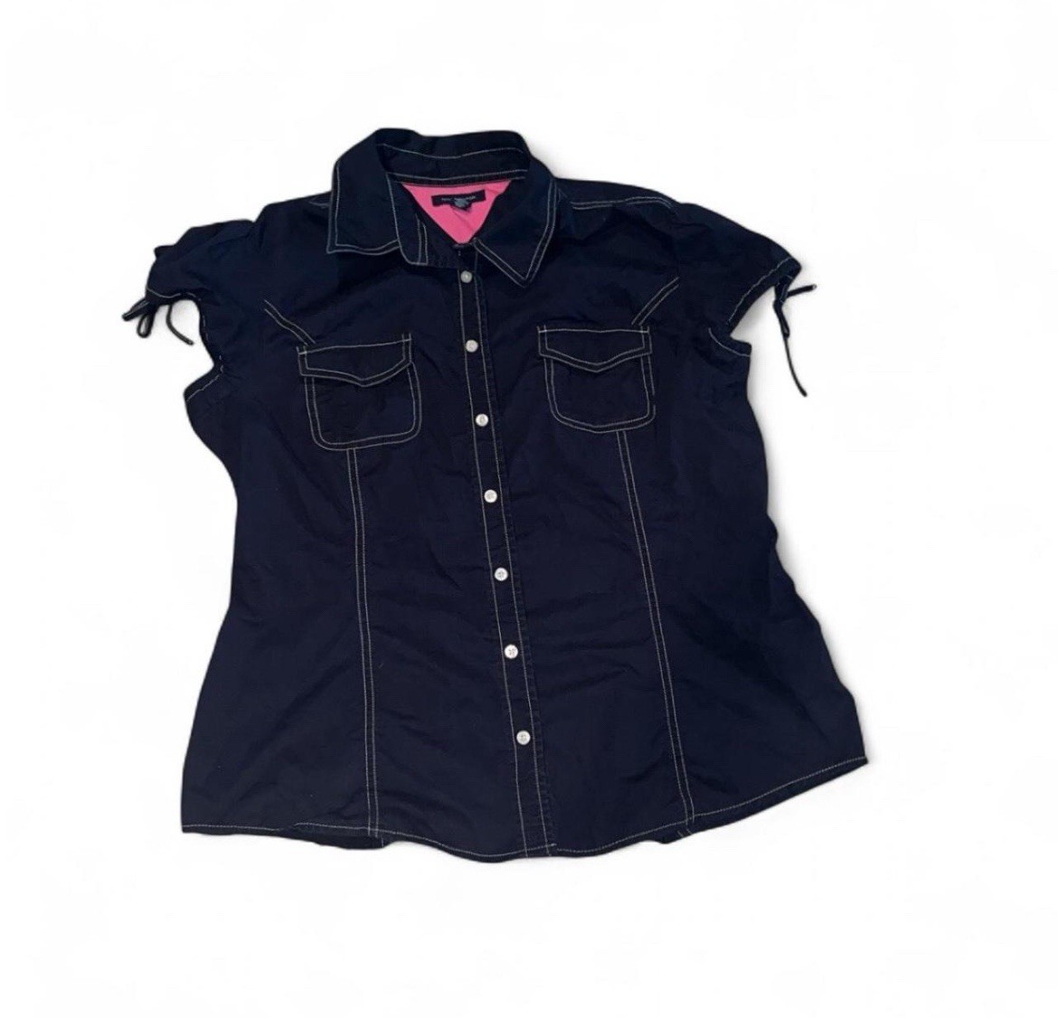 Tommy Hilfiger Black Denim Shirt Sleeve Button-Up Women’s Large Y2K Vintage
