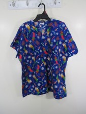 SCRUBS Scrub Top Size M Multi Colors Christmas V Neck Short Sleeve Pocket