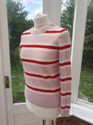 Boden 100% cashmere crew neck jumper small Sweater pink red stripe long sleeve - Picture 7 of 17