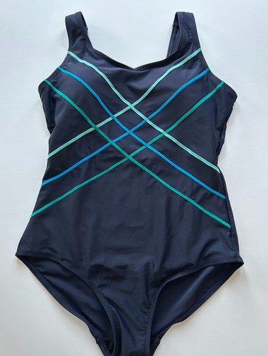 LADIES NAVY PRINT TUMMY CONTROL UK 12 SWIMSUIT / SWIMMING COSTUME