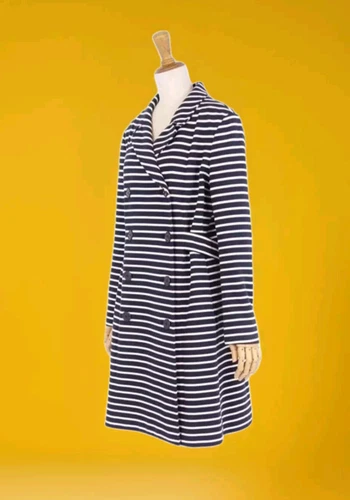 Manteau ceinturé rayé bleu marine blanc CHRISTIAN DIOR veste boutonnée trench 38 M