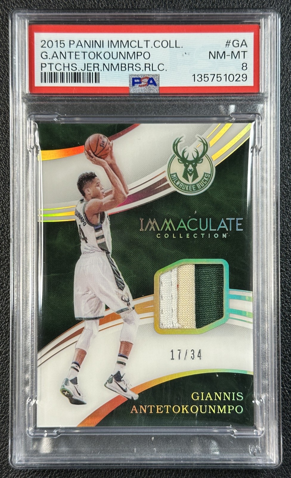 GIANNIS ANTETOKOUNMPO PSA 8 2015 PANINI IMMACULATE GU JERSEY NUMBER PATCH 17/34