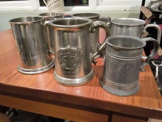 Job Lot Of Pewter Tankards X 5 And One Aluminium