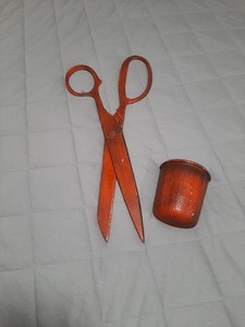 Vintage Notions Giant Metal Sewing Scissors Shears & Thimble Wall Decor