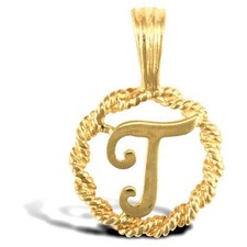 9ct Gold T Initial Pendant Rope Design | Yellow Gold Necklace Gift
