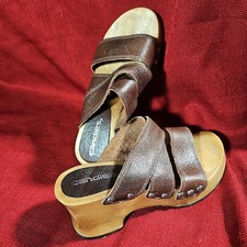 Vintage Y2K CANDIES Wooden Heel Platform Brown Leather Chunky Sandal US Sz 6