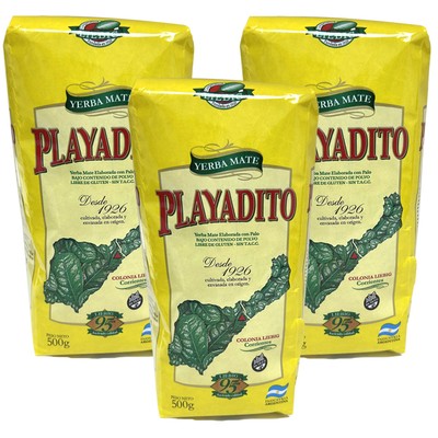 Yerba Mate Playadito 1.1Lbs/500gr 1/2kg EA Bag Argentine Yerba with Stems 3 Pack