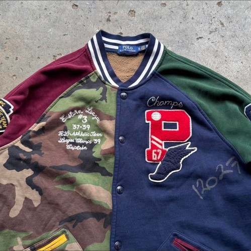 POLO RALPH LAUREN CAMO TIGER P Wing Patchwork Varsity JACKET Mens XL EXCELLENT - Picture 3 of 7