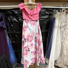 Pink Light Blue Floral Off Shoulder Ruffle Gown Sleeveless Size 12 Lot #1