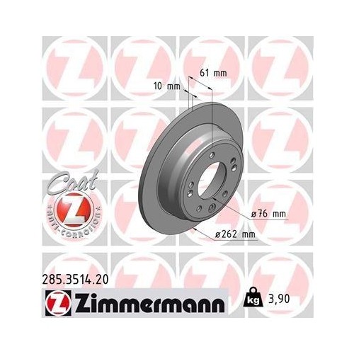 Zimmermann 285.3514.20 Bremsscheibe Hinterachse FüR Hyundai Kia Kia (Dyk)-image