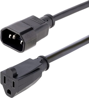 StarTech.com 1ft (0.3m) Power Extension Cord, IEC 320 C14 to NEMA 1 ft, Black 