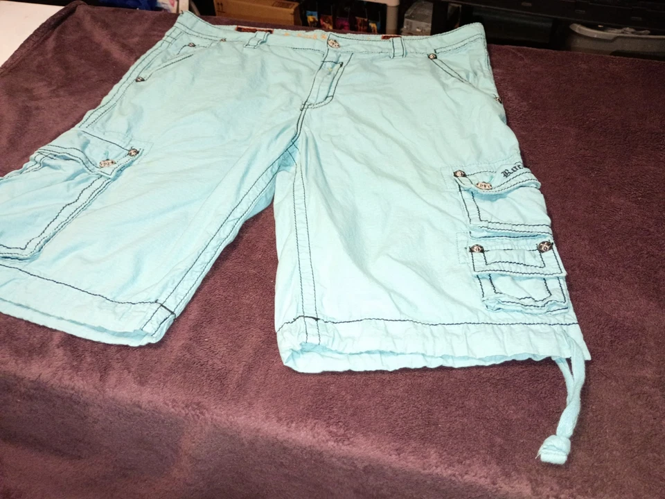 Pantalones Cortos Carga Rock Revival REC100 Para Hombre 40x24 Azul Bolsillos Utilitarios Foto 4 de 4