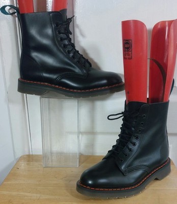 Solovair Herren Vintage 1990er Schwarz Leder 8-Loch Derby Stiefel England Größe UK 8