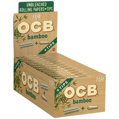 OCB Bamboo 1 1/4 Rolling Papers + Tips 1.25 Size (Full Box of 24 Booklets)