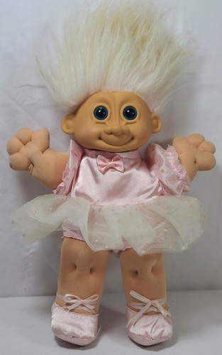 Russ Berrie 13" Plush Troll Kidz Ballerina Twinkles Pink Hair Blue Eyes Vintage - Picture 2 of 17