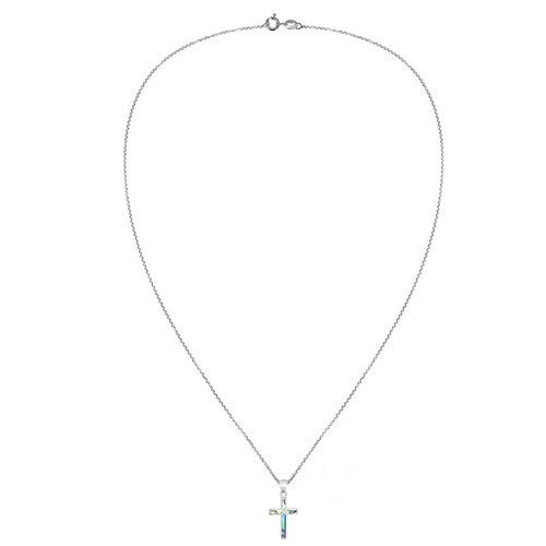 Bunte eingelegte Abalone-Muschel Kreuz des Glaubens 0,925 Sterlingsilber Halskette - Bild 5 von 7