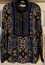 LOFT Bohemian Contrasting Prints Pullover Size S Long Sleeve Rounded Hem Blouse