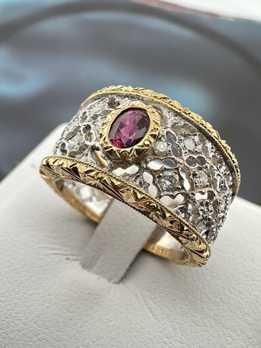 ring anello FLORENTINE BUCCELLATI STYLE LAVORATO A MANO oro18KT 750°/°° RUBINO - Foto 12 di 16