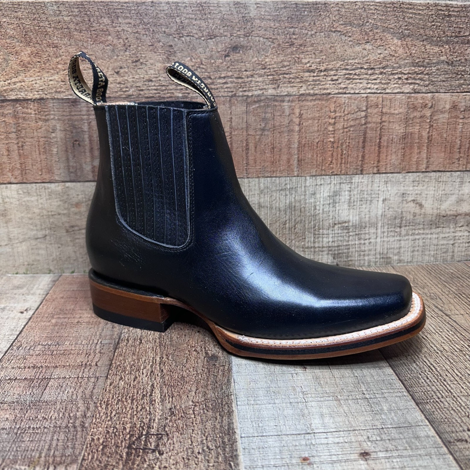 S Western Cowboy Rodeo Square Toe Boots Genuine Leather Black Botin Mexican