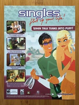 Singles: Flirt Up Your Life PC 2004 Video Game Print Ad/Poster Couples Pop Art