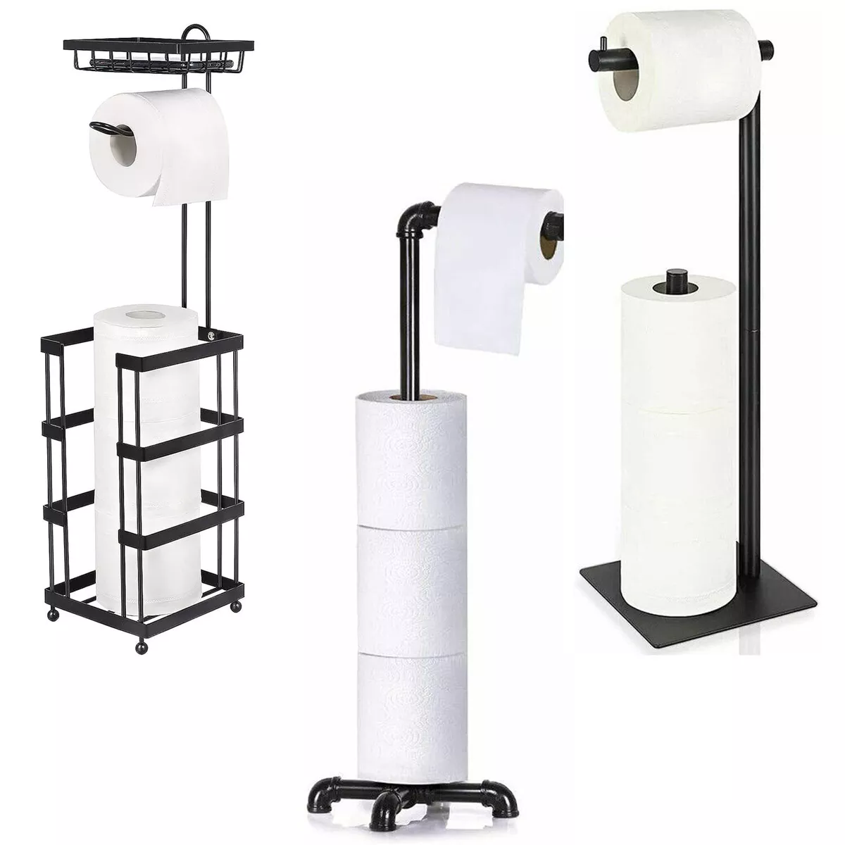 Black Free Standing Toilet Paper Holder Stand