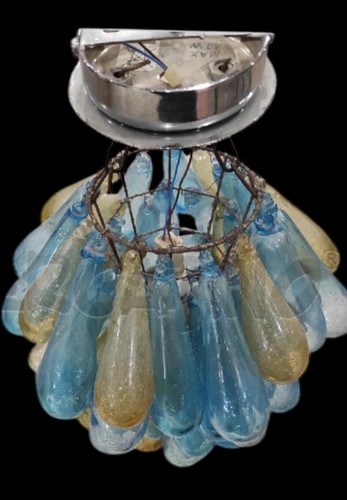 Lampadario Murano Vintage in Vetro Soffiato – Gocce Blu e Ambra – 1 Luce Central - Bild 8 von 8