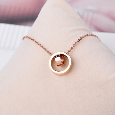 Double Roman Numeral Love Rings Titanium Rose Gold