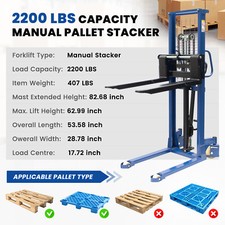 Manual Hydraulic Pallet Stacker 2200lbs 63