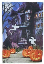 Halloween Haunted House Garden Flag - 12" x 18", Double Sided, Ghosts, Pumpkins
