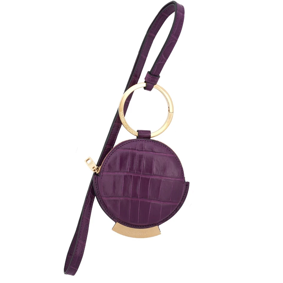 DOLCE & GABBANA DG Logo Croco Cuir Étui Sac Portefeuille Violet Or - Photo 1/4