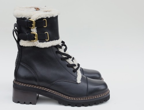 See By Chloe Mallory Lace Leather Combat Biker Boots Womens US 9 - EU 39 - Picture 3 of 16