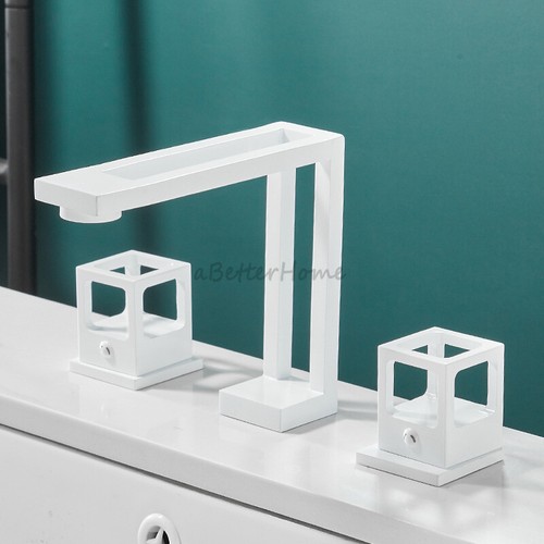 Creative Square Hollow Art Hotel Villa Bathroom Dual Handle 3 Hole Sink Faucet - Picture 11 of 11