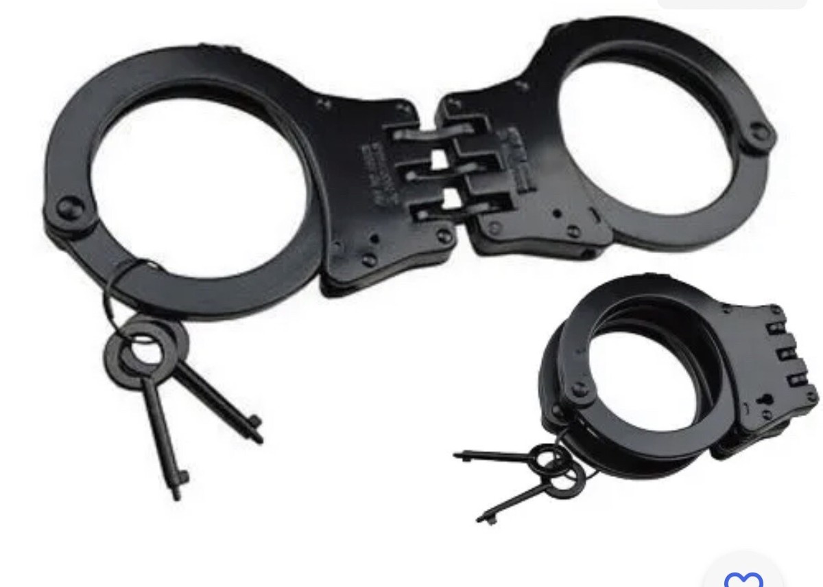 Security Handcuff Metal Steel Hinged Double Lock BLACK | eBay
