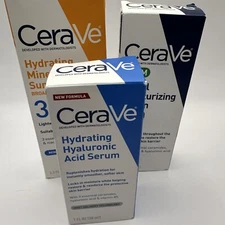 CeraVe Mineral Sunscreen Hyaluronic Acid Serum & PM Moisturizing Lotion LOT OF 3
