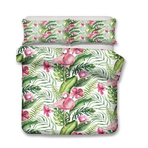 Set Copripiumino Piante Tropicali Fiore Fenicottero Singolo Matrimoniale King Regalo - Foto 11 di 24