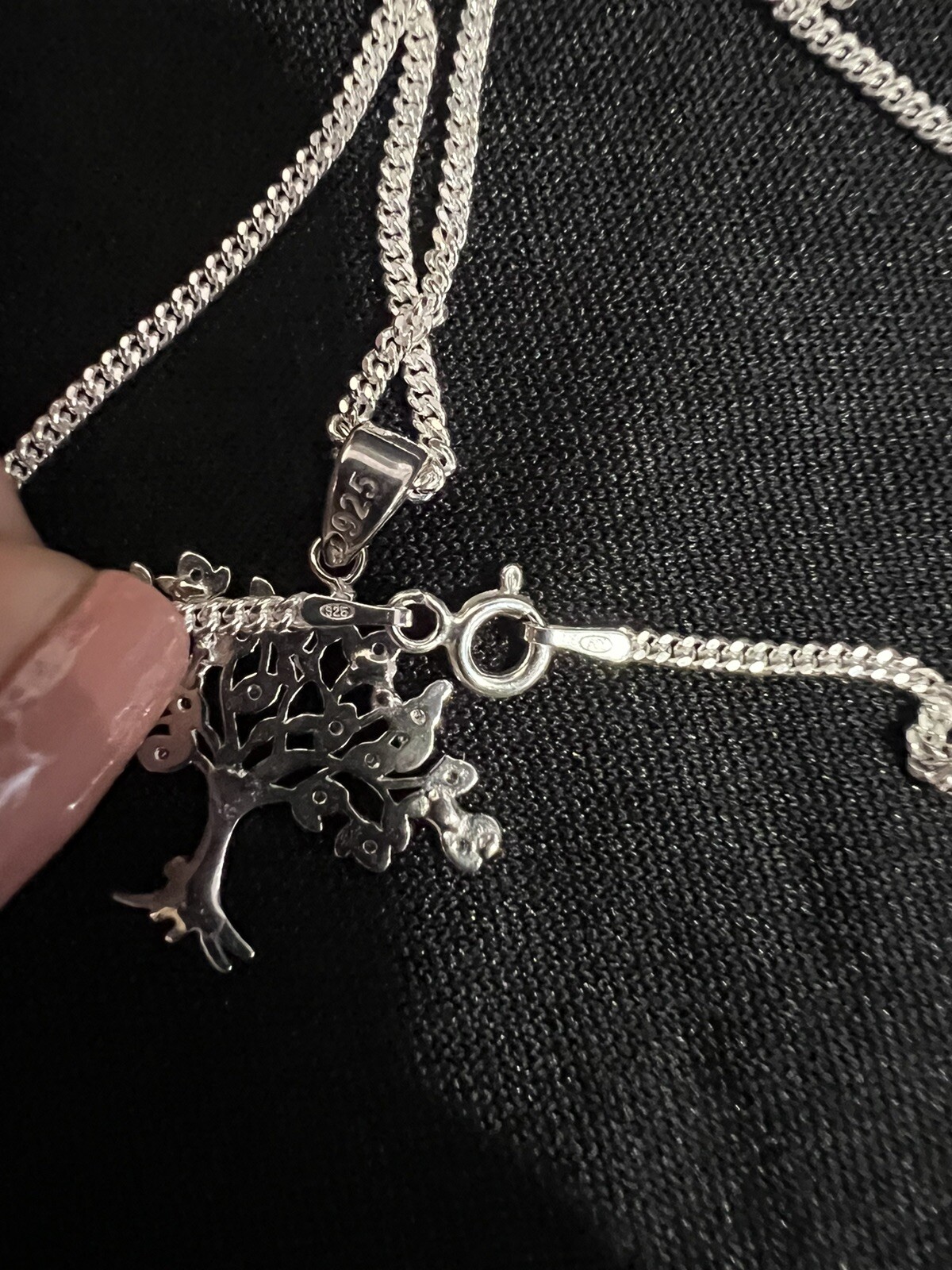 .925 Sterling Silver CZ Family Tree of Life Pendant & Curb Chain 18 20 ...