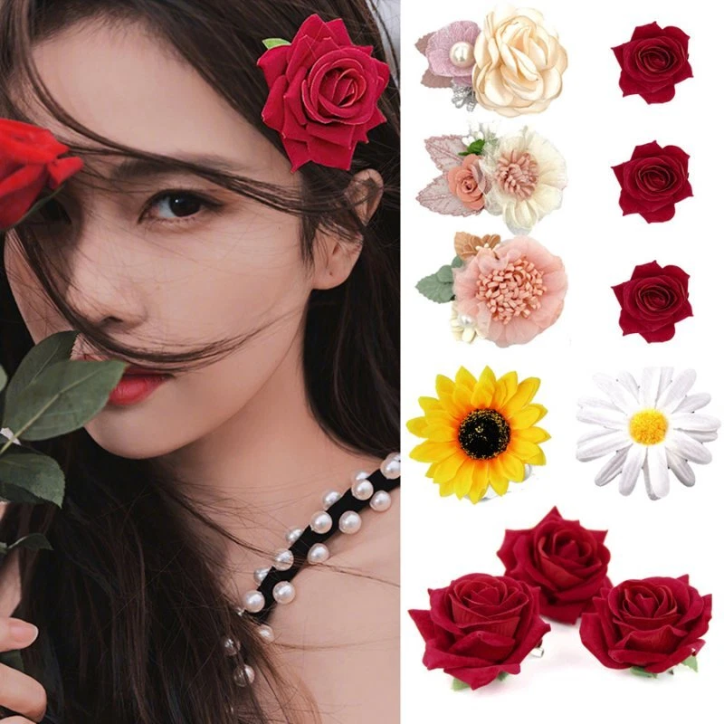 Big Red Rose Flower Hair Clips Hairpin Women Barrettes Fashion Hair Accessories
